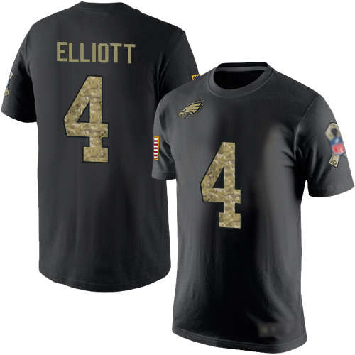 Men Philadelphia Eagles #4 Jake Elliott Black Camo Salute to Service NFL T Shirt